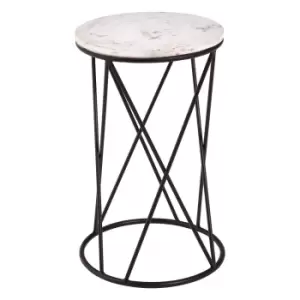 White Marble and Black Iron Side Table