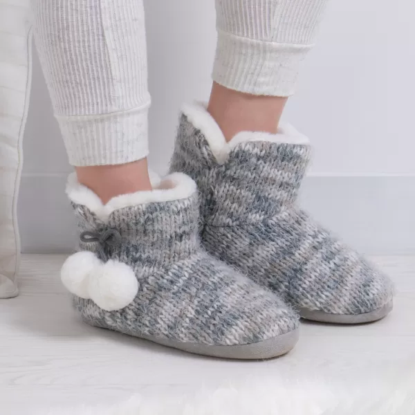 totes Knitted Grey Boot Slippers With Pom Pom Grey