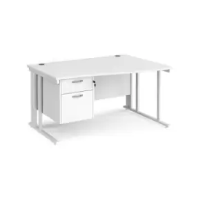 Office Desk Right Hand Wave Desk 1400mm With Pedestal White Top With White Frame Maestro 25 MCM14WRP2WHWH