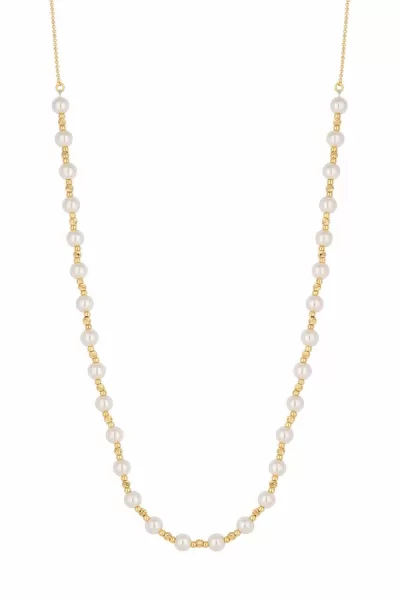 Cream And Gold Bead Toggle Pearl 26" Necklace