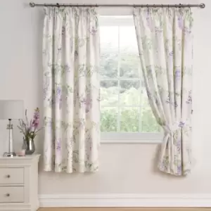 Dreams&drapes - Wisteria Floral Print Lined Pencil Pleat Curtains, Lilac, 66 x 72 Inch