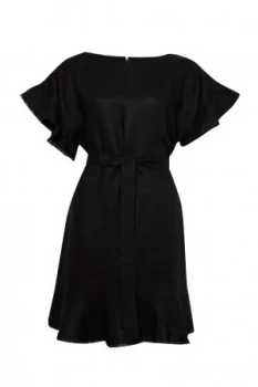 Great Plains Cotton Linen Frill Dress Black