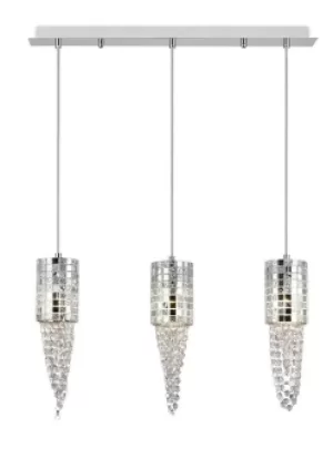 Camden Ceiling Pendant 3 Light G9 Line Polished Chrome, Mosaic Glass, Crystal