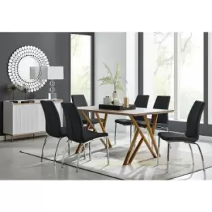 Taranto Oak Effect Dining Table and 6 Black Isco Chairs - Black