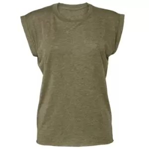 Bella + Canvas Womens/Ladies Flowy Rolled Cuff Muscle T-Shirt (L) (Heather Olive)