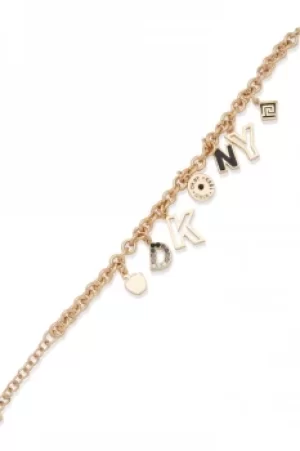 DKNY Jewellery Gold Coloured Logo Charm 7.25" Flexible Bracelet 60559673-169