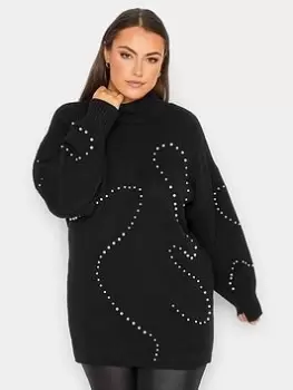 Yours Embellished Batwing Sleeve Jumper - Black, Size 18-20, Women