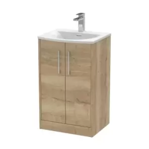 Hudson Reed Juno 500mm Floor Standing 2 Door Vanity & Curved Basin - Autumn Oak