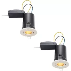 2 PACK Fire Rated Recessed Ceiling Downlight - 50W GU10 - Tilting - Matt White