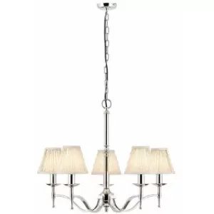 Avery Ceiling Pendant Chandelier Light 5 Lamp Bright Nickel & Beige Pleat Shade