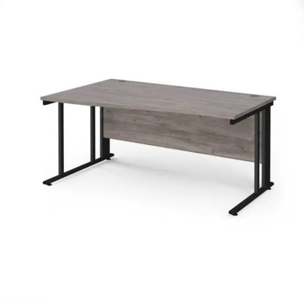 Maestro 25 left hand wave desk 1600mm wide - Black cable managed leg frame, grey oak top