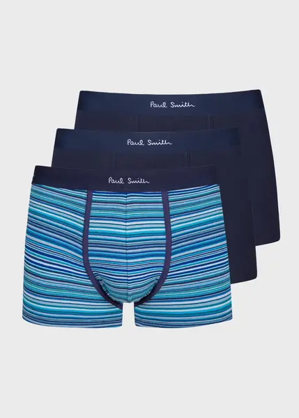 Paul Smith Organic-Cotton Blue 'Signature Stripe' Mix Boxer Briefs Three Pack