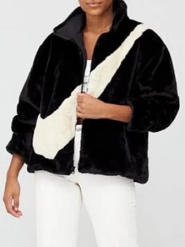 Nike NSW Faux Fur Jacket - Black, Size S, Women