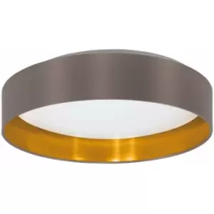 Loops - Flush Ceiling Light Colour White Shade Cappuccino Gold Fabric Bulb LED 24W