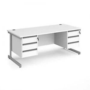 Dams International Straight Desk with White MFC Top and Silver Frame Cantilever Legs and 2 x 3 Lockable Drawer Pedestals Contract 25 1800 x 800 x 725m