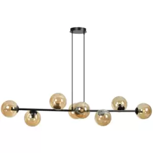 Emibig Rossi Black Globe Pendant Ceiling Light with Amber Glass Shades, 8x E14