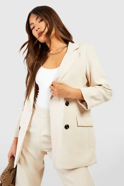 boohoo Contrast Button Turn Cuff Tailored Blazer Cream