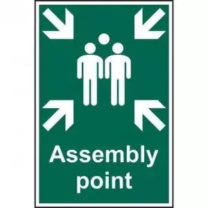 Self adhesive semi-rigid PVC Assembly Point sign 200 x 300mm. Easy to