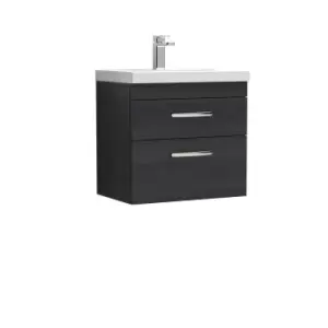 Nuie Athena 600 Wall Hung 2-drawer Vanity & Mid-edge Basin - Black Woodgrain