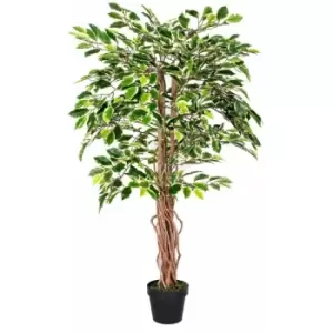 Homescapes - Variegated Green Artificial Ficus Tree with Real Wood Trunk, 4 Ft - Green