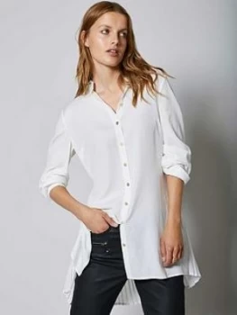 Mint Velvet Pleat Back Longline Shirt - Ivory, Size S, Women