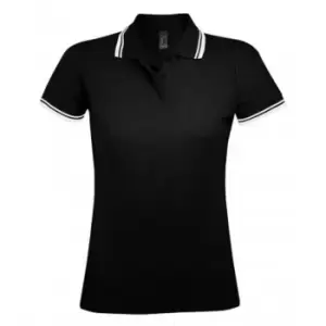 SOLS Womens/Ladies Pasadena Tipped Short Sleeve Pique Polo Shirt (XL) (Black/White)