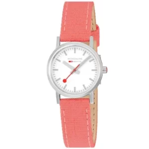 Mondaine Classic Quartz White Dial Coral Red Textile Strap Ladies Watch A658.30323.17SBP