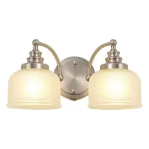 Luminosa DeRuyter Switched Wall Lamp 2 Light E27 Satin Nickel, Frosted Glass