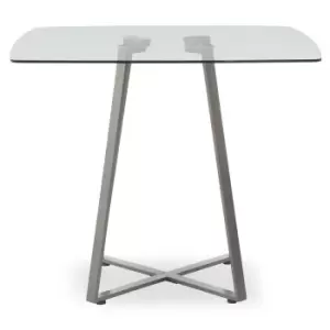 Square Dining Table with Glass Top and Matt Grey Leg