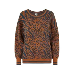 Yumi Brown Animal and Zebra Print Jumper - Orange