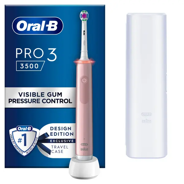 Oral B Pro 3 3500 3D White Pink Electric Toothbrush with Travel Case