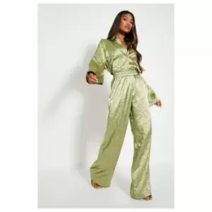 I Saw It First Hammered Satin Flippy Wide Leg Trousers Coord - Green