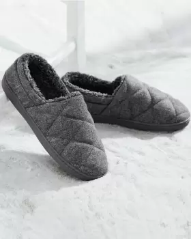 Cotton Traders Mens Quilted Felt Slippers in Grey