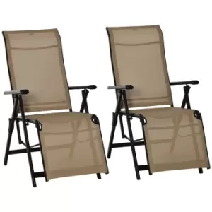 Outsunny Set of 2 Outdoor Recliner Sun Loungers w/ Adjustable Footrest - Beige