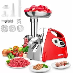 Electric Meat Grinder Mincer Sausage Maker Kitchen Mincing Machine Geepas - Red