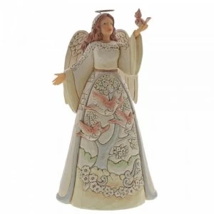 White Woodland Angel with Cardinals Figurine