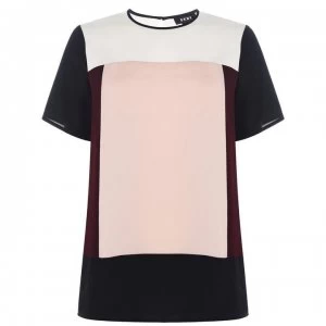 DKNY Short Sleeve Colour Block T Shirt - IVORY/SHIRAZ