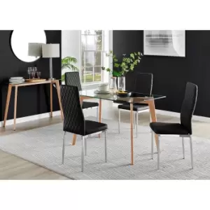 Furniture Box Malmo Glass and Wooden Leg Dining Table & 4 Black Milan Chrome Leg Chairs