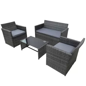 Outsunny 4-Seater Outdoor PE Rattan Table and Chairs Set Grey