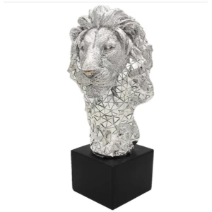 Silver Art Lion Bust Figurine By Lesser & Pavey