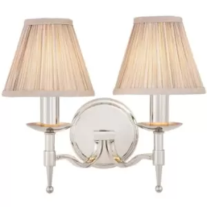 Avery Luxury Twin Arm Wall Light Traditional Bright Nickel & Beige Pleat Shade