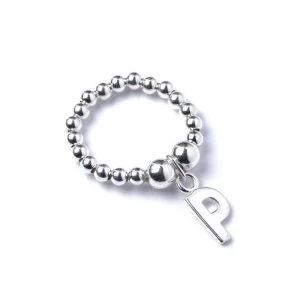 Initial P Charm with Sterling Silver Ball Bead Ring