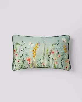 Cotton Traders Country Meadow Embroidered Cushion in Green