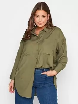 Yours Oversized Boyfriend Shirt Forest Khaki, Green, Size 26-28, Women