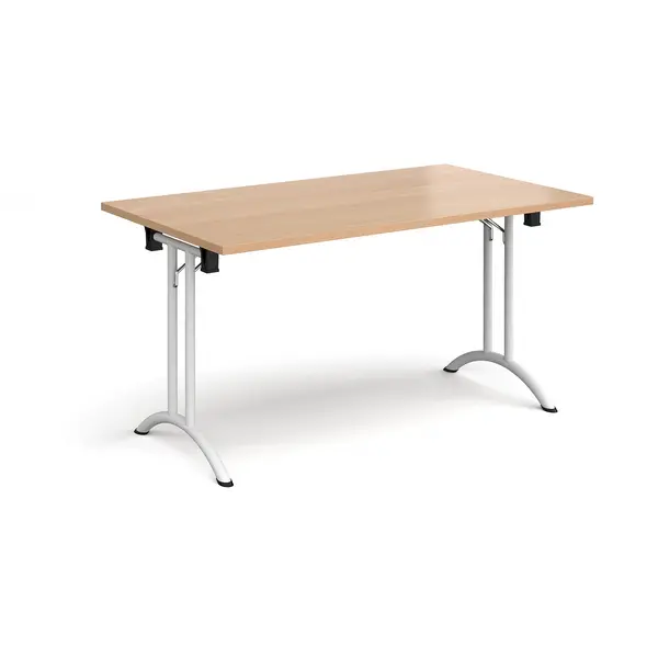 Rectangular Folding Meeting Table with White Curved Legs - 1400mm - Beech