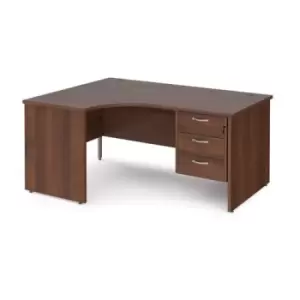 Office Desk Left Hand Corner Desk 1600mm With Pedestal Walnut Top And Panel End Leg 1200mm Depth Maestro 25 MP16ELP3W