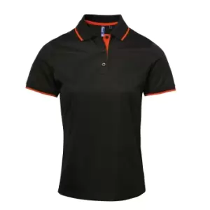 Premier Womens/Ladies Contrast Coolchecker Polo Shirt (2XL) (Black/Orange)