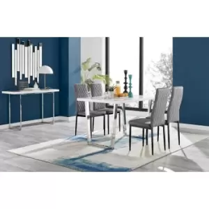 Furniturebox Kylo White High Gloss Dining Table & 4 Grey Velvet Milan Dining Chairs With Black Legs