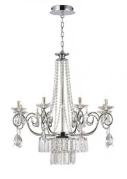 Ceiling Pendant Chandelier 8 Light G9 Polished Chrome, Crystal