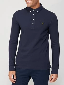 Farah Ricky Long Sleeve Pique Polo Shirt - Navy, Size S, Men